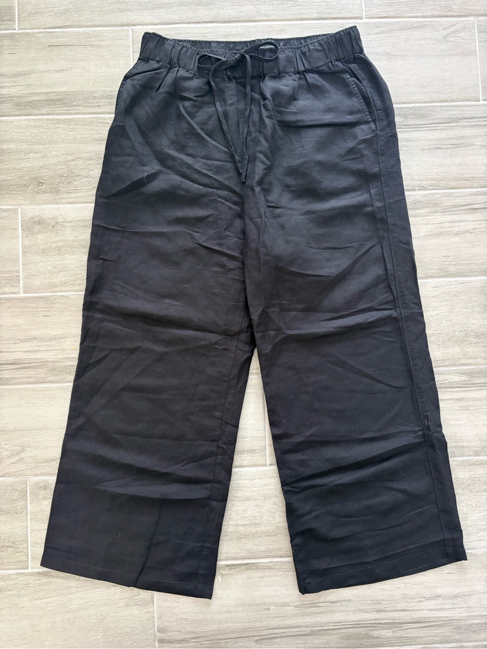 Abercrombie & Fitch Black Drawstring Linen Blend Chinos